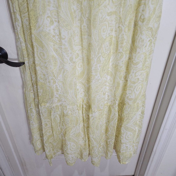 Lucky Brand Women Dress Ariel Tiered Maxi Ruffle Yellow Paisley Floral Prairie S - Picture 14 of 15